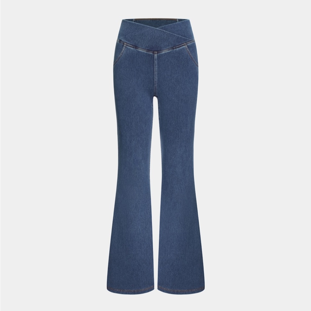 HalaraMagic High Waisted Crossover Stretchy Knit Casual Flare Jeans